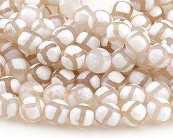 Tibetan (Dzi) Agate White & Natural Patterned Faceted Round 10mm