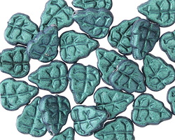 Czech Glass Emerald Metallic Satin Leaves 11x9mm