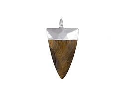 Tiger Eye Faceted Triangle Pendant w/ Silver Finish 13x24mm