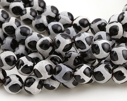 Tibetan (Dzi) Agate Black & White Patterned Round 10mm