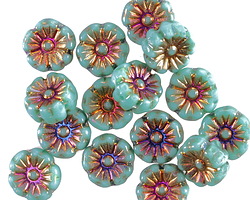 Czech Glass Mint Green AB Hibiscus Coin 9mm