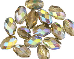 Czech Glass Black Diamond w/ Golden AB Luster Fire Polished Rice 11x8mm