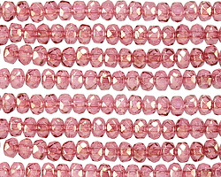 Czech Glass Rose w/ Gold Luster Fire Polished Rondelle 2.5x4mm