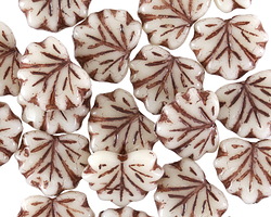 Czech Glass White w/ Brown Maple Leaf 11x13mm