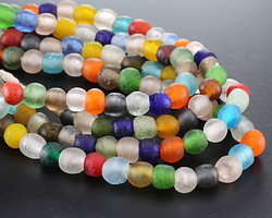 African Recycled Glass Multi-Color Mix Tumbled Round 10-12mm