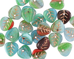 Czech Glass Ocean Sunset w/ Copper Wash Leaf Drop 9mm