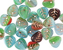 Czech Glass Ocean Sunset w/ Copper Wash Leaf Drop 9mm