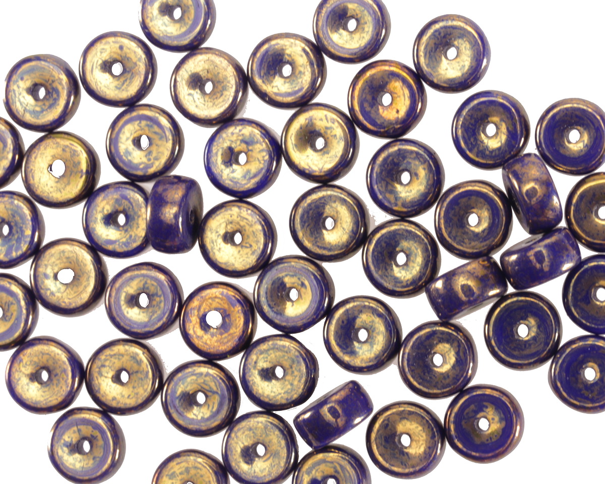 Czech Glass Indigo w/ Gold Finish Heishi 3x6mm