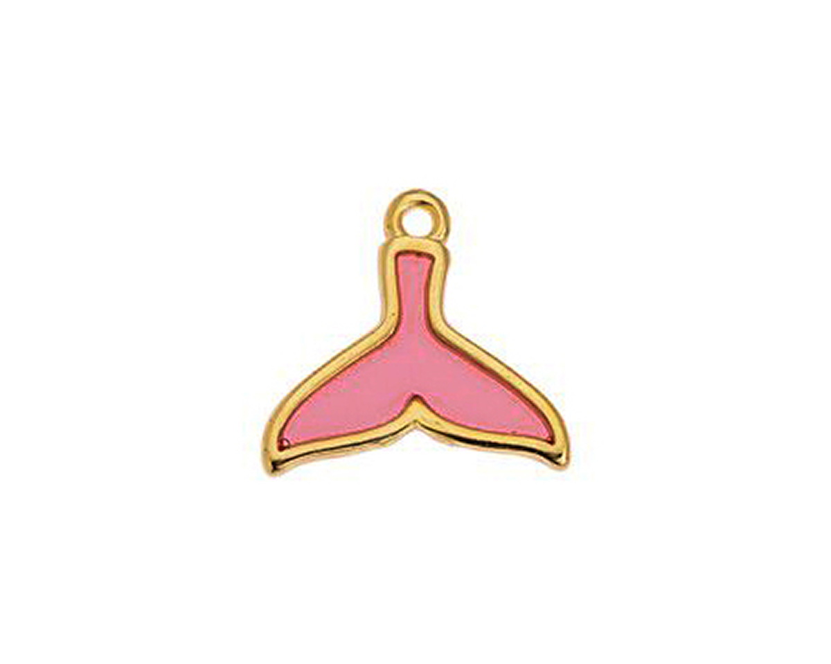 24K Gold (plated) Framed Transparent Pink Whale Tail Focal 17x15mm