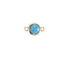 Pacific Blue Crystal Round Link in Gold Finish Bezel 14.5x8.5mm