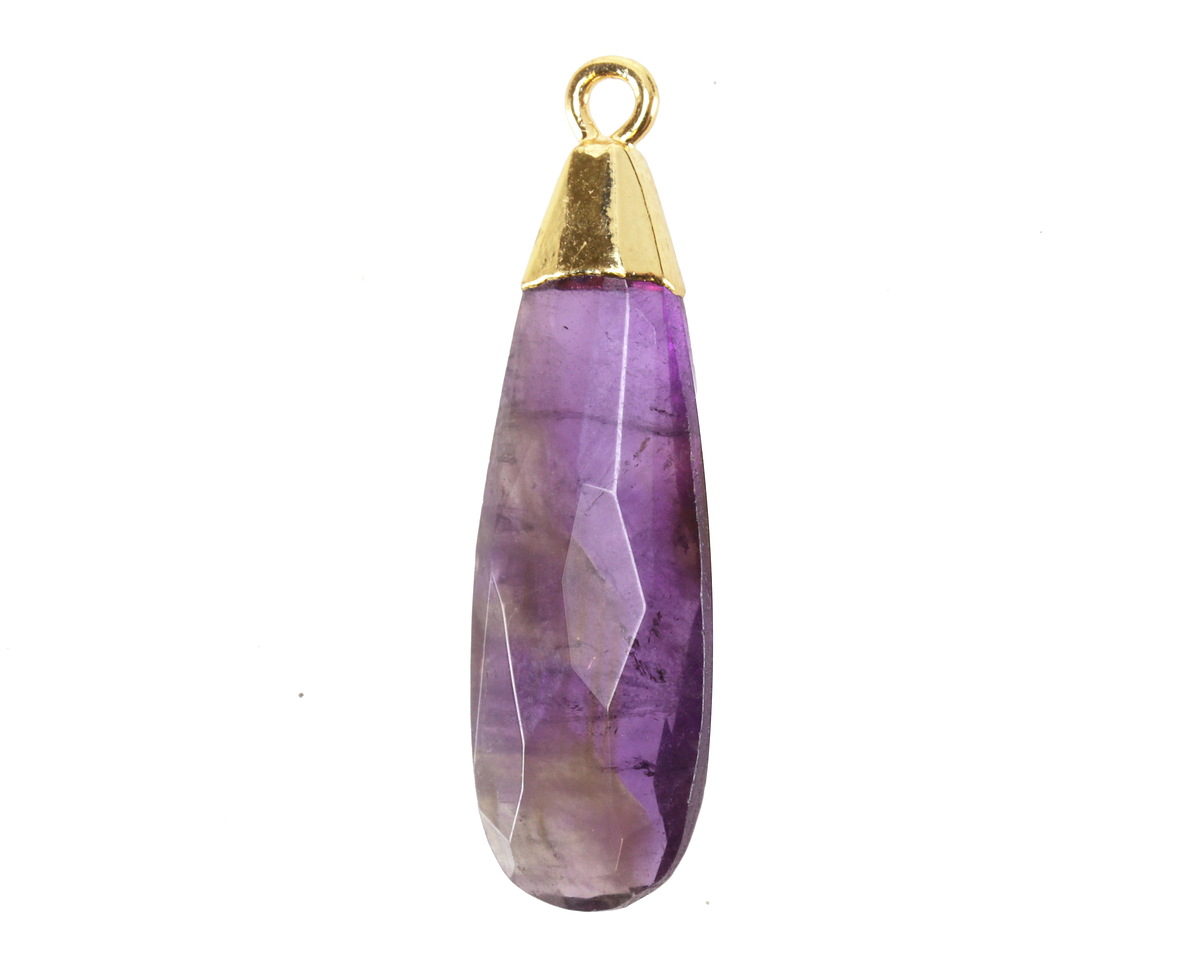Amethyst Faceted Puff Teardrop Focal w/ Gold Finish 9x28mm