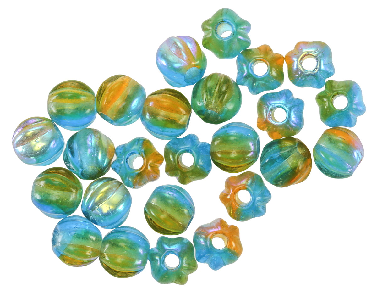 Czech Glass Seaweed AB Large Hole Melon Round 6mm
