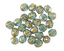 Czech Glass Textured Aquamarine w/ Gold Wash Fire Polished Round 6mm