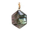 Labradorite w/ Gold Finish Faceted Hexagon Wire Wrapped Pendant 20x25mm