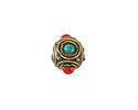 Nepalese Brass w/ Dots & Double Ringed Turquoise & Coral Dots Cube 10-11x14mm