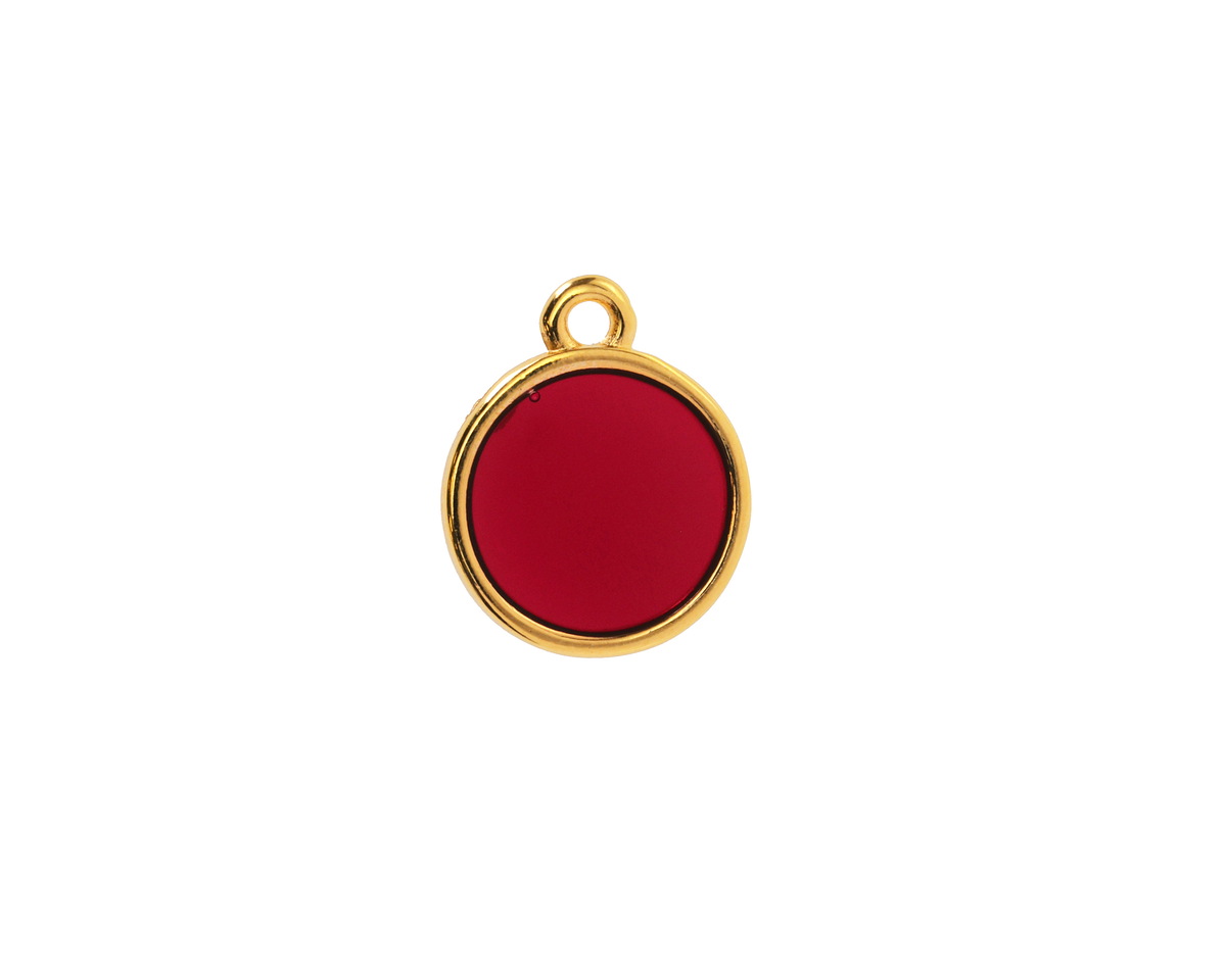 24K Gold (Plated) Transparent Ruby Red Resin Round Focal 12x14mm