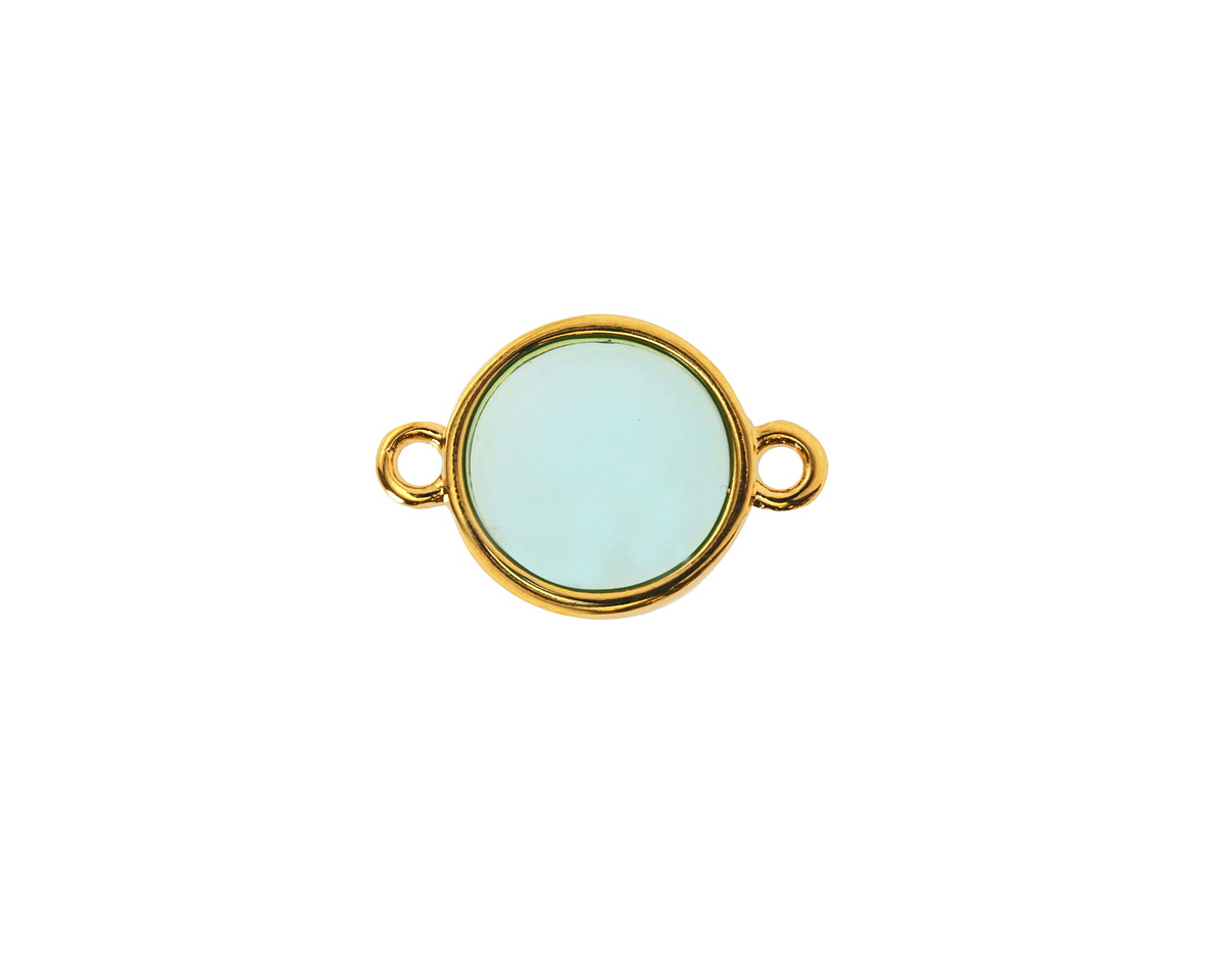 24K Gold (Plated) Transparent Sea Green Resin Round Focal Link 12x17mm