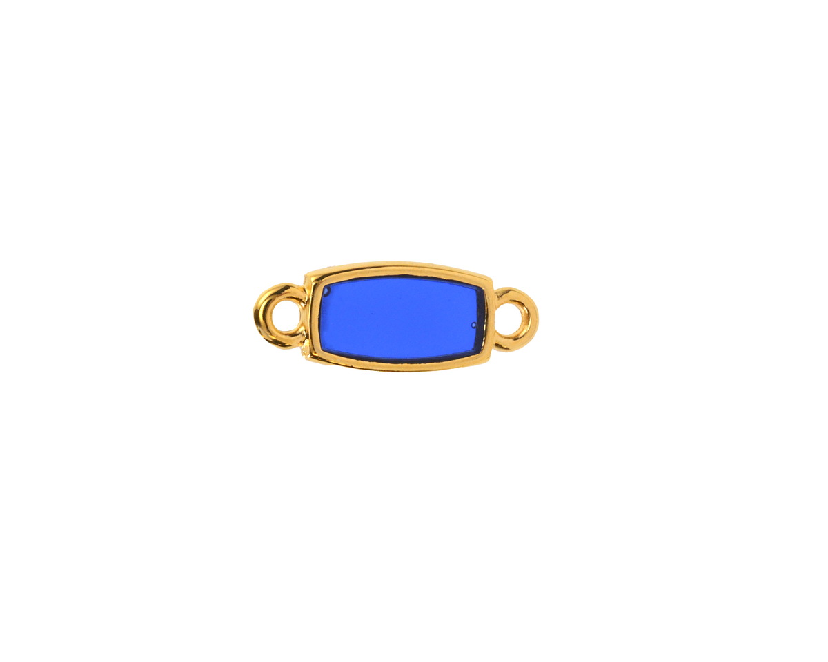 24K Gold (Plated) Transparent Cobalt Blue Resin Rectangle Focal Link 16x6mm