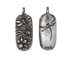 Green Girl Pewter Dragonfly Lily Pendant 14x36mm