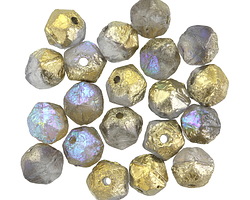 Czech Glass Matte Etched Smoke w/ Gold AB Finish English Cut Bead 7x8mm