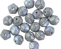 Czech Glass Textured Charcoal AB w/ Antique Silver English Cut Bead 7x8mm