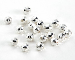 Silver (plated) Faceted Round Bead (large hole) 6mm (100 pieces)