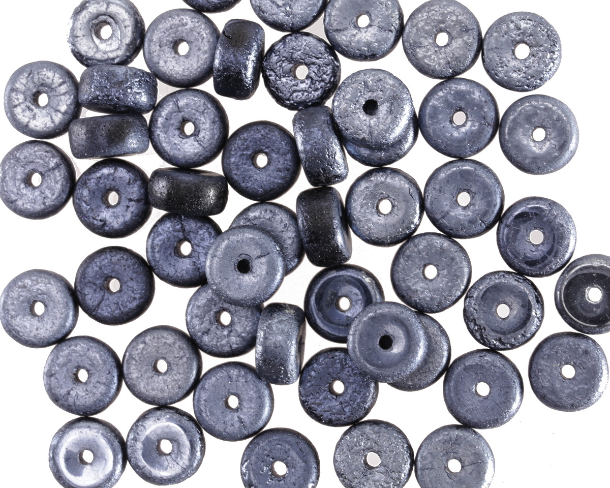 Czech Glass Textured Jet w/ Hematite Wash Heishi 3x6mm