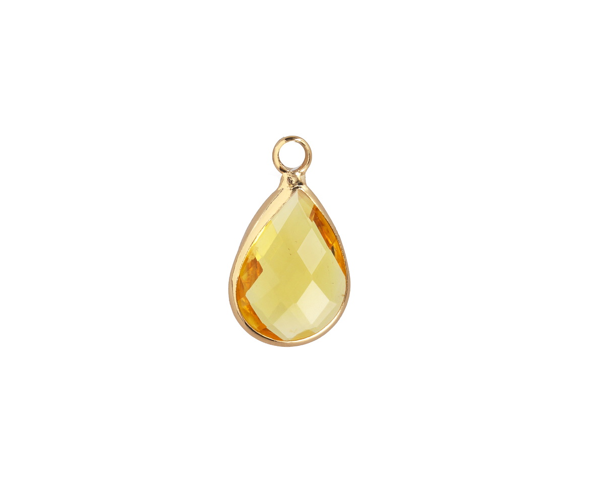 Yellow Crystal Teardrop in Gold Finish Bezel 10.5x18mm