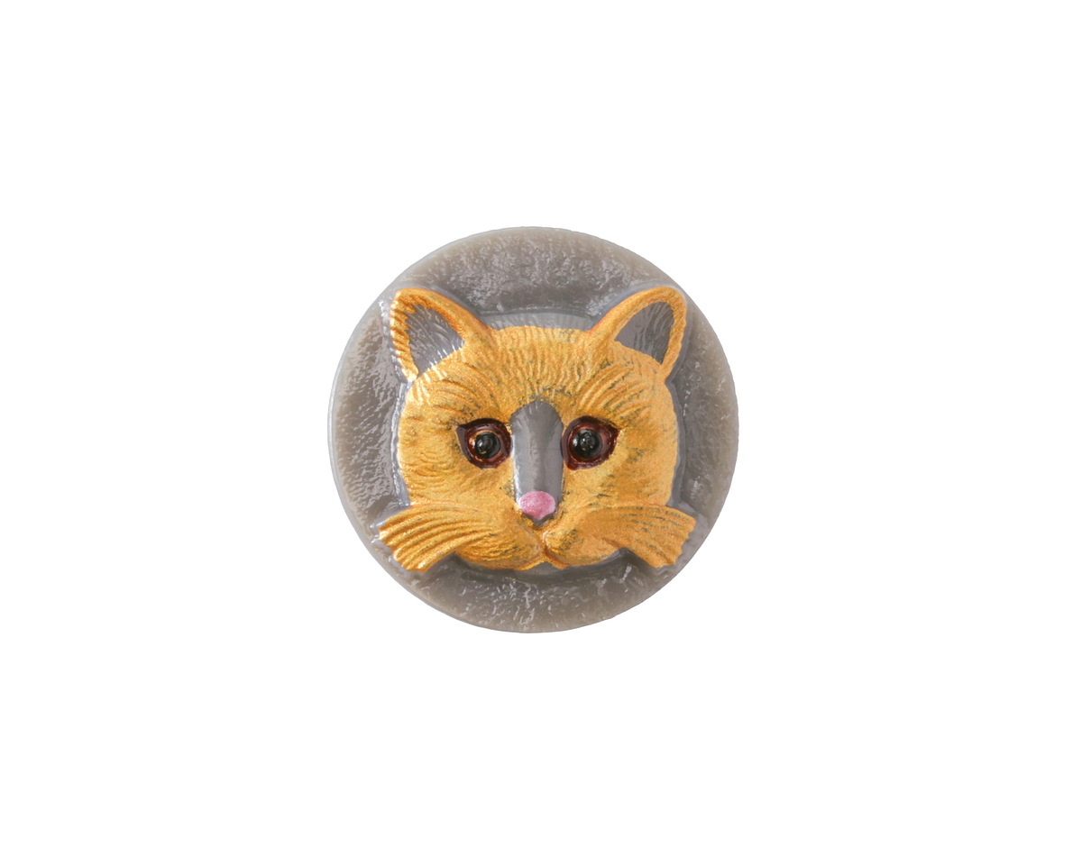 Czech Glass Grey w/ Hand Painted Orange Cat Face Button 18mm
