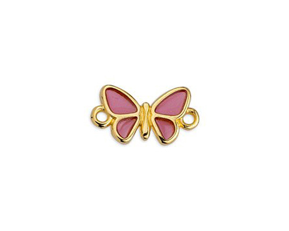24K Gold (plated) Framed Transparent Pink Butterfly Focal Link 17.5x10mm