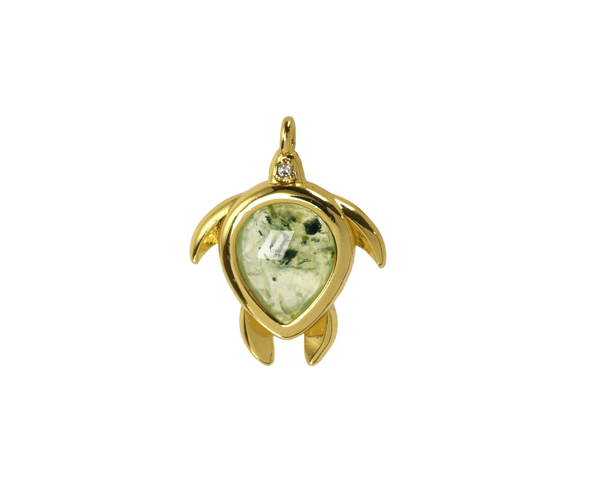 Prehnite w/ Gold Finish Sea Turtle Focal 15x19mm
