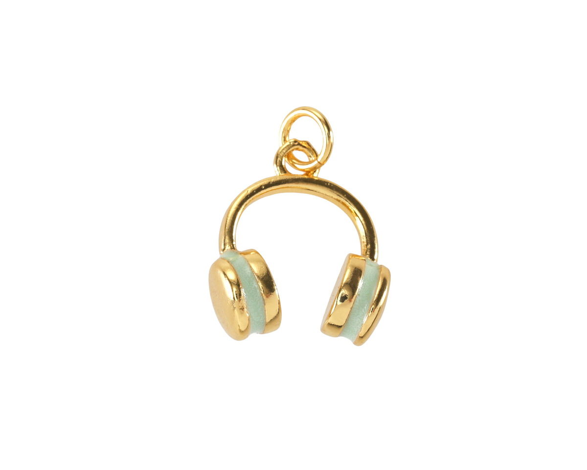 Sweet Mint Enamel w/ Gold Finish Headphones Charm 14x16mm