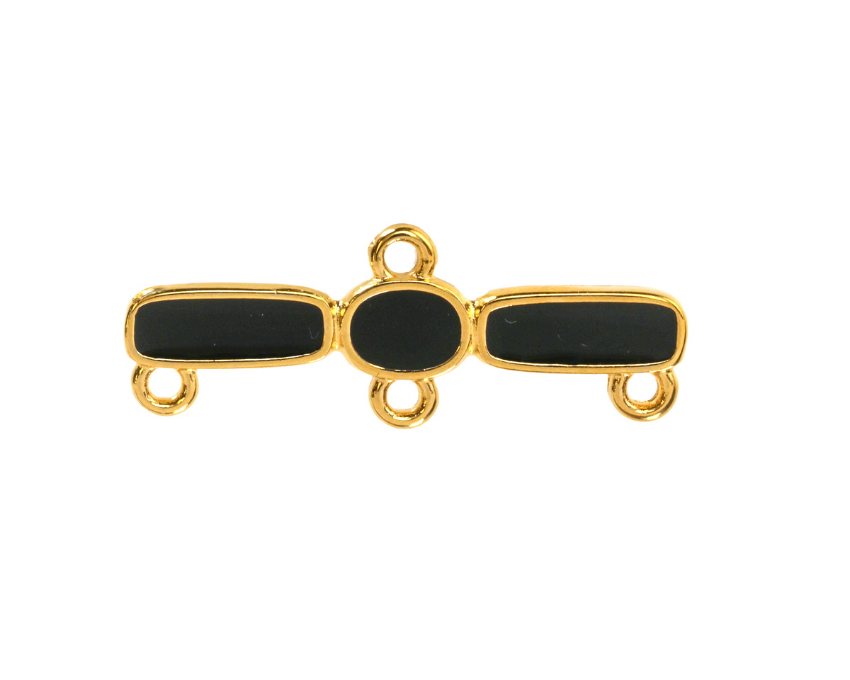 24K Gold (plated) Jet Enamel Oval & Rectangle 1:3 Focal Link 30x11mm