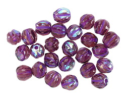 Czech Glass Amethyst AB w/ Purple Wash Faceted Melon Round 6mm