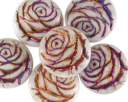 Czech Glass White w/ Metallic Rainbow Rose Coin 17mm
