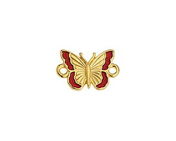 24K Gold (plated) Transparent Ruby Enamel Butterfly Focal Link 16x11mm