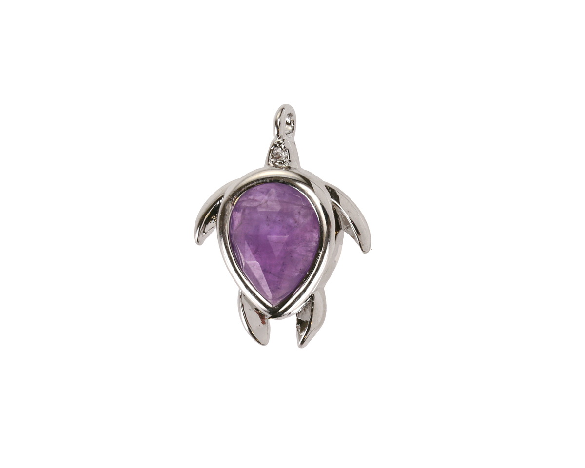 Amethyst w/ Silver Finish Sea Turtle Focal 15x19mm