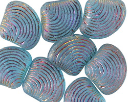 Czech Glass Matte Aquamarine w/ Metallic Rainbow Finish Clam Shell Bead 15x18mm