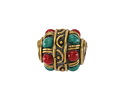 Nepalese Coral & Turquoise Dots w/ Half Circle & Dot Band Barrel 17-18x15mm