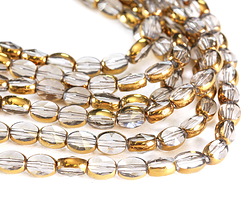 Clear Crystal w/ Gold Faceted Oval 9x6mm