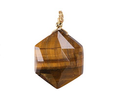 Tiger Eye w/ Gold Finish Faceted Hexagon Wire Wrapped Pendant 20x25mm