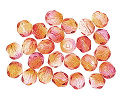 Czech Glass Dual Coated Fuchsia/Cantaloupe Fire Polished Round 6mm