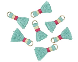Turquoise w/ Pink and Cream Binding & Jump Ring Thread Tassel 18mm