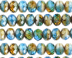 Czech Glass Lakeshore Picasso Fire Polished Rondelle 6x8mm