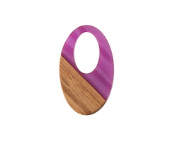 Walnut Wood & Orchid Pearlescent Resin Oval Off-Center Hoop Focal 22x35mm