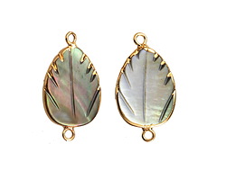 Black Lip Shell Carved Feather Focal Link w/ Gold Finish 27x16mm