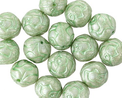 Czech Glass White Opal w/ Metallic Green Luster Rose Round 10mm