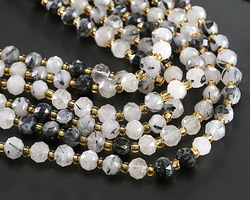 Tourmalinated Quartz Microfaceted Rondelle 6x5mm