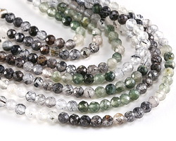 Black & Green Tourmalinated Quartz Ombré Faceted Round 4-4.5mm