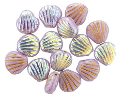 Czech Glass Thistle AB w/ Gold Scallop Shell Bead 9mm